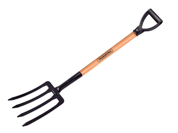 Bieldo (Horquilla) Forjado Para Tierra Con Mango De Madera 71 Cm, Empuñadura Plástica 4 Dientes