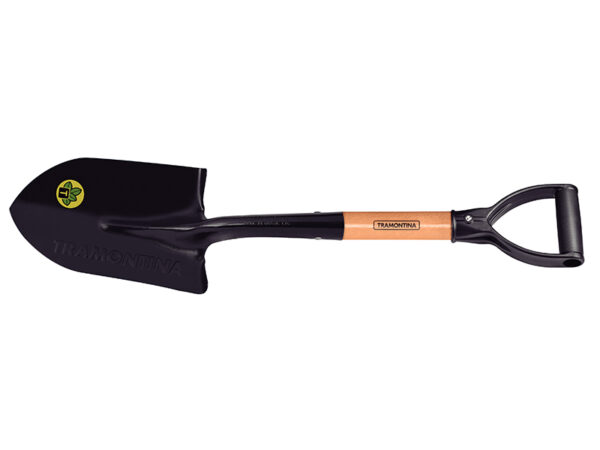 Pala Redonda Pequeña (Camping), Mango De Madera 45 Cm, Empuñadura Plástica Recta