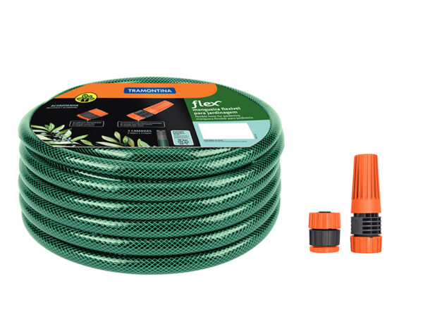 Manguera Flex Para Jardín, 1/2", Con Acoples Rosqueados Y Boquilla, 3 Capas, Rollo De 15 Mts Trenzada Extra Reforzada
